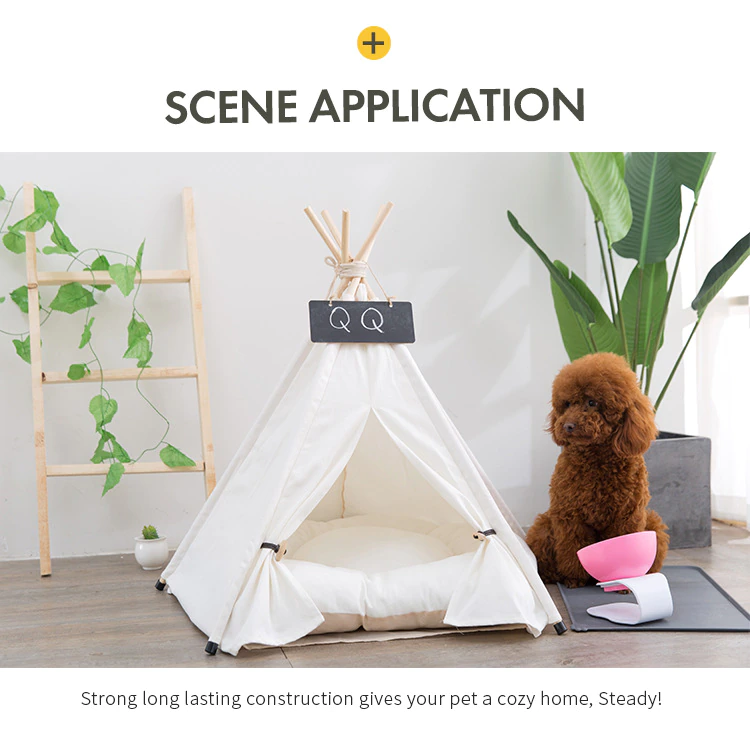 Cheap Goat Tents Outdoor indoor cotton canvas pet sleeping teepee tent Indian portable folding white dog cat Tents 